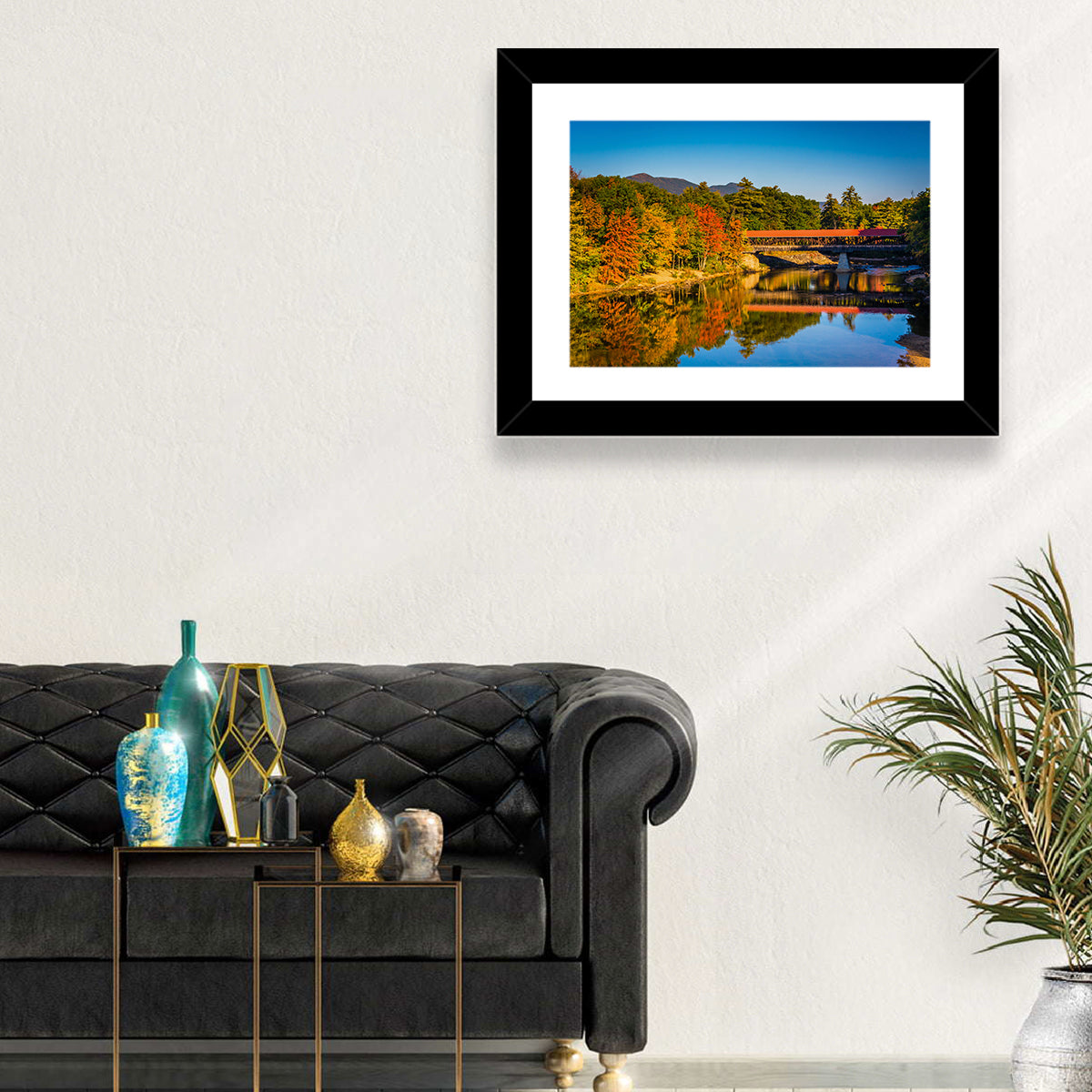 Albany Covered Bridge on Saco River Wall Art in a room, landscape
