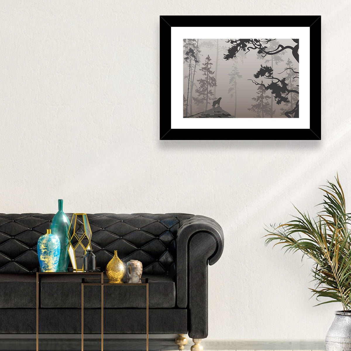 Howling Wolf in Misty Forest Wall Art