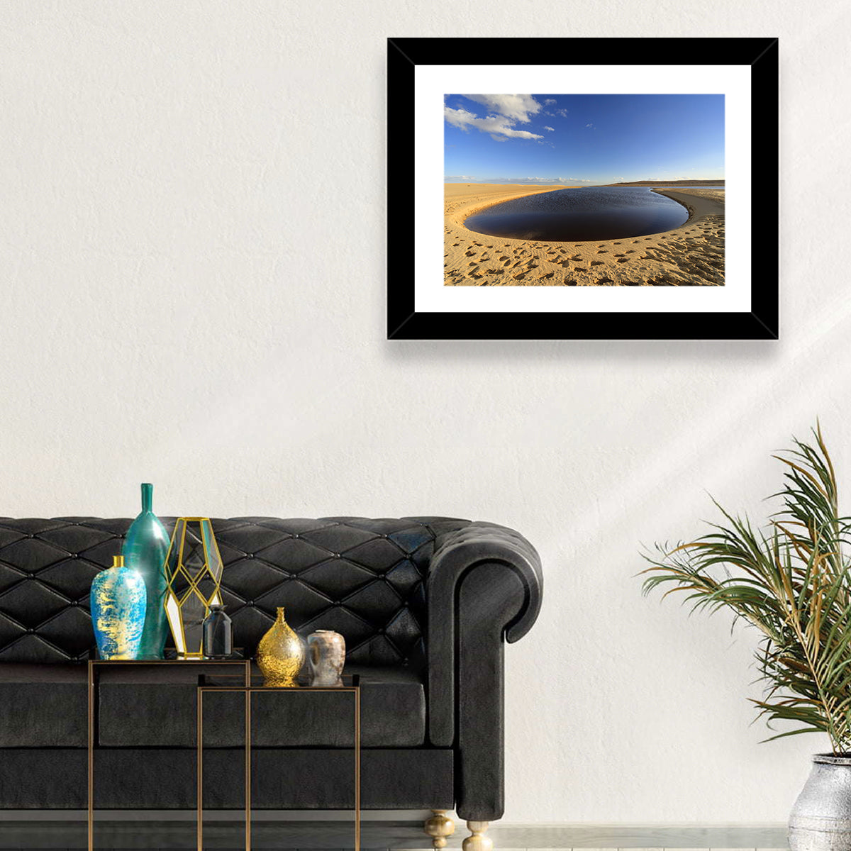 Fayoum Lake Footprints Wall Art in a room, landscape
