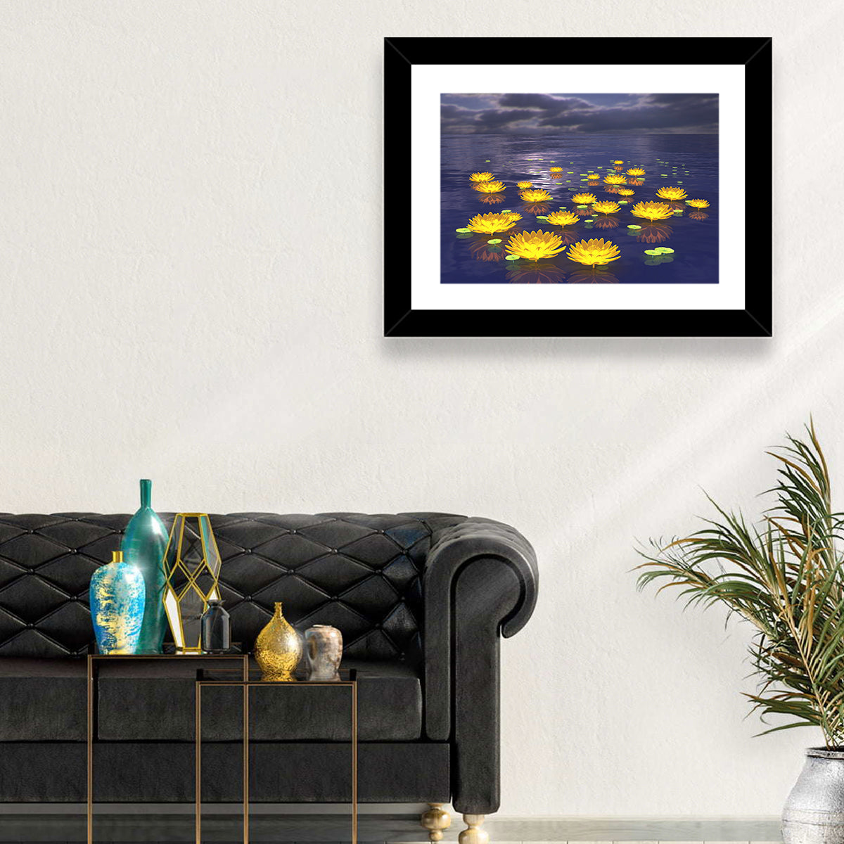 Floating Lotus at Dusk Wall Art in a room, landscape