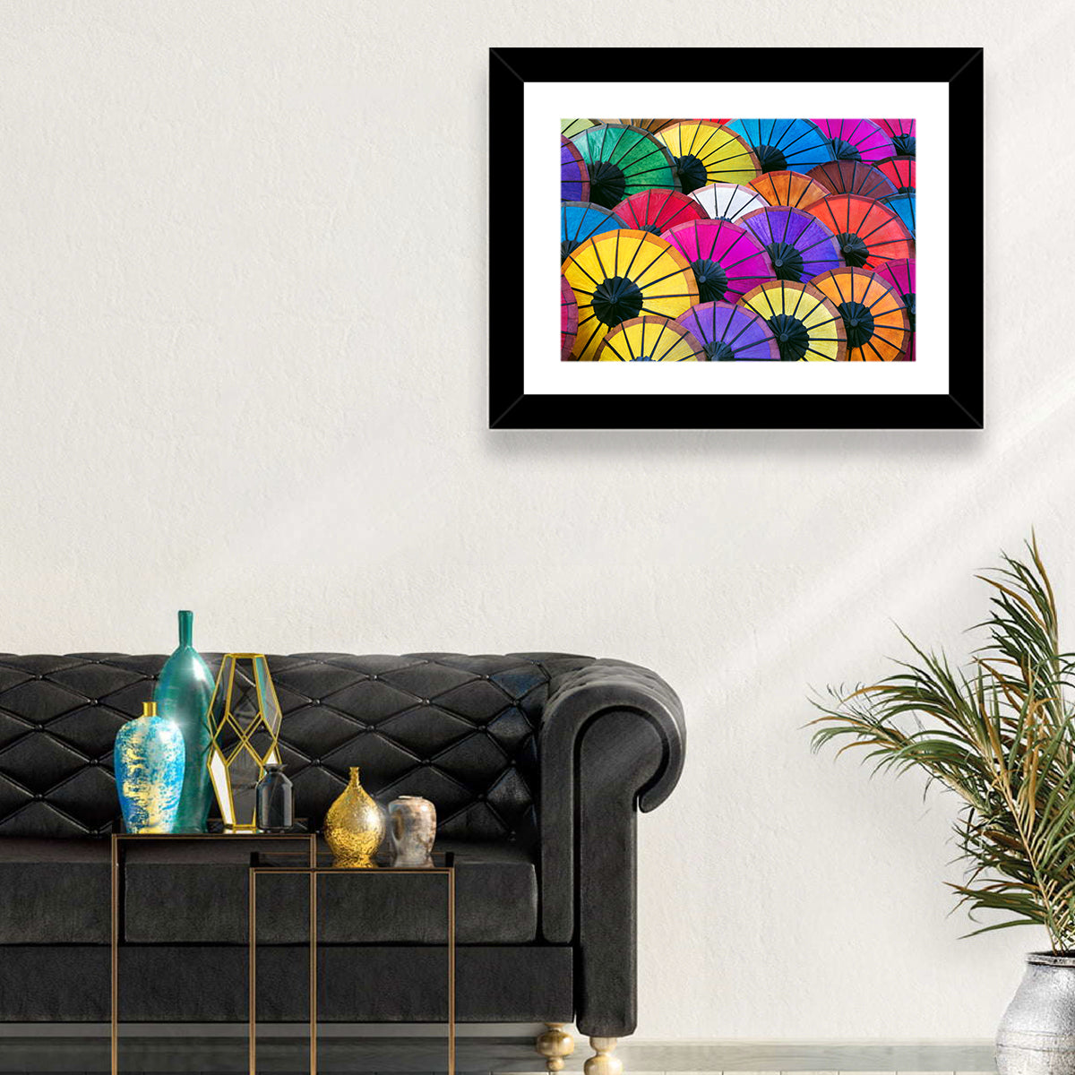 Vibrant Market Parasols Wall Art in a room, landscape