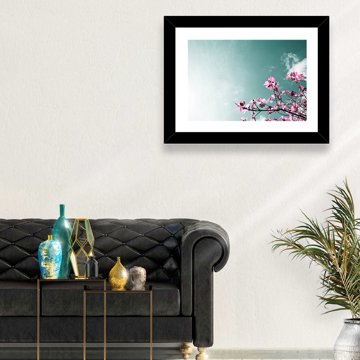 Pink Fig Tree Branches Wall Art in a room, landscape