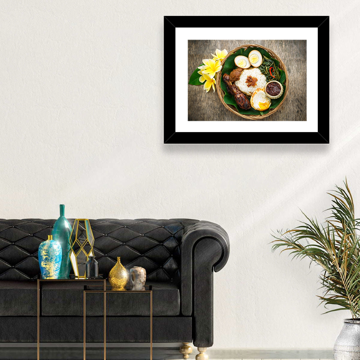 Nasi Campur in Woven Basket Wall Art in a room, landscape