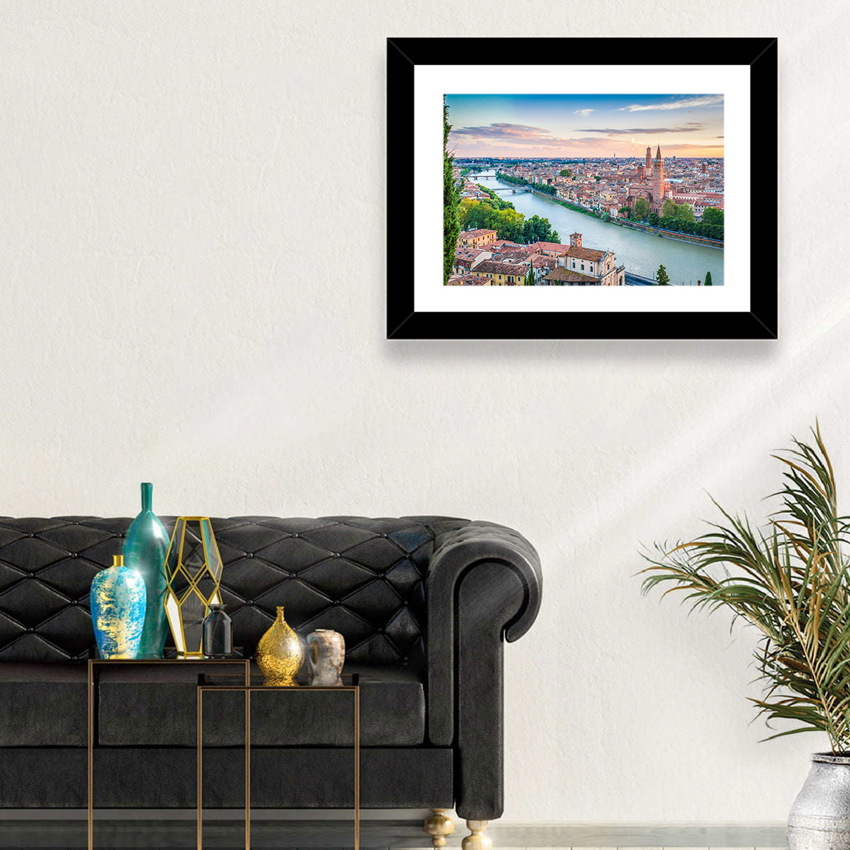 Verona Riverbend at Golden Hour Wall Art in a room, landscape