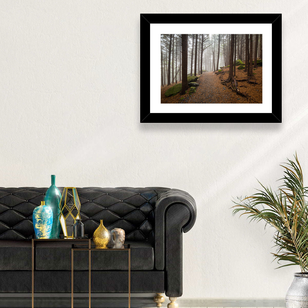 Misty Appalachian Trail Path Wall Art in a room, landscape