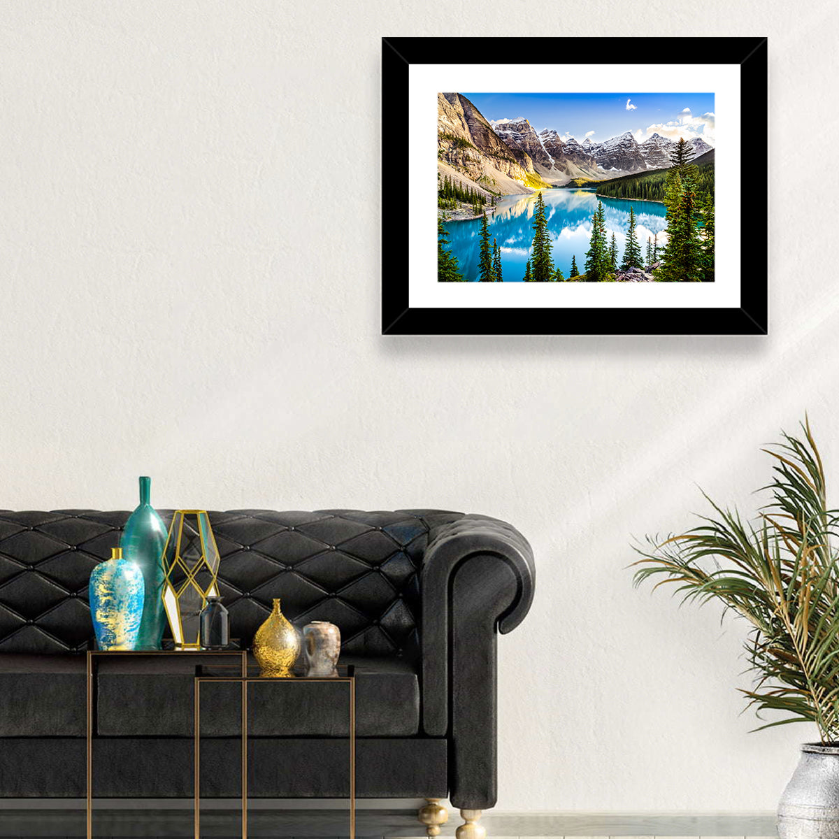 Moraine Lake Reflections Wall Art in a room, landscape