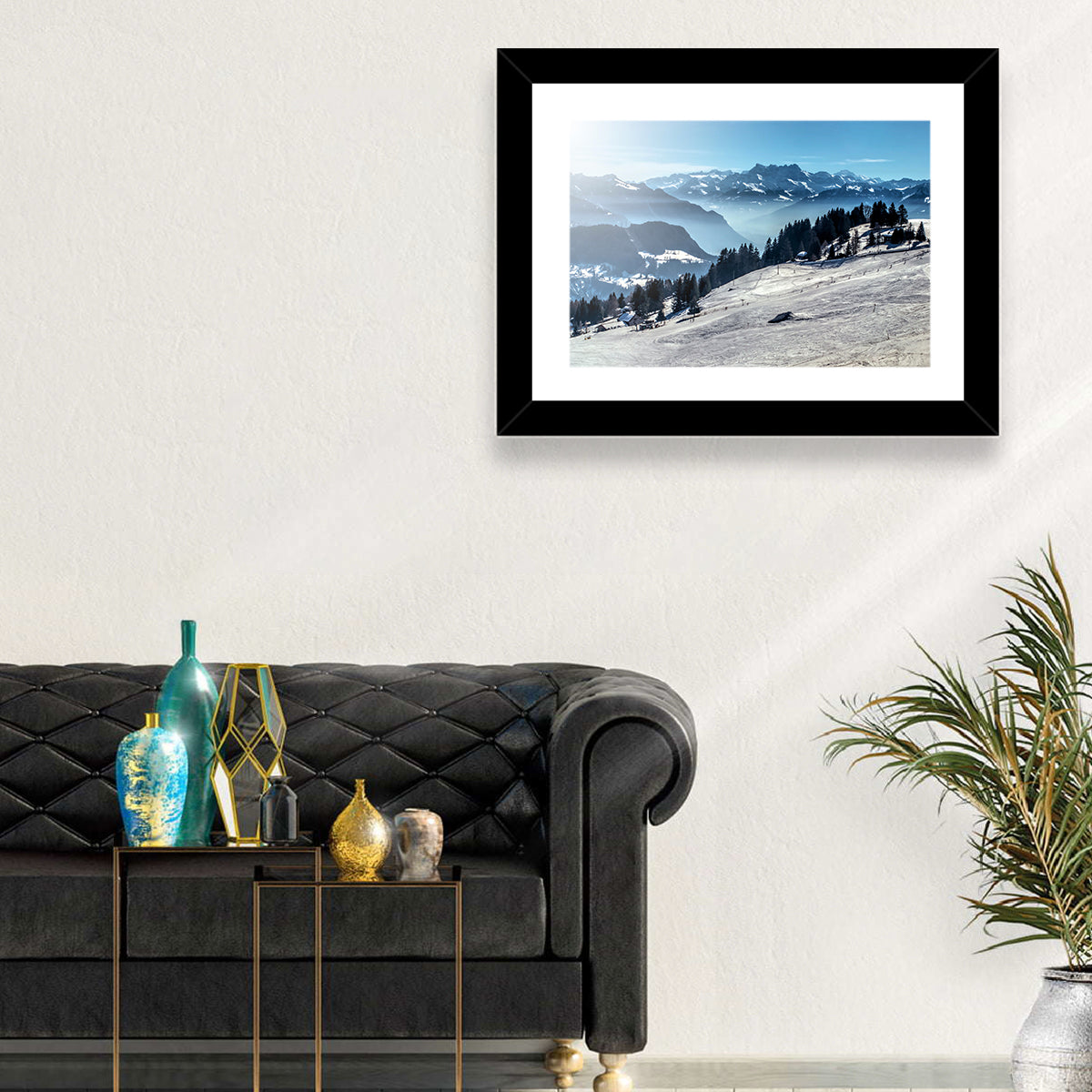 Sunlit Alpine Ski Slope Wall Art