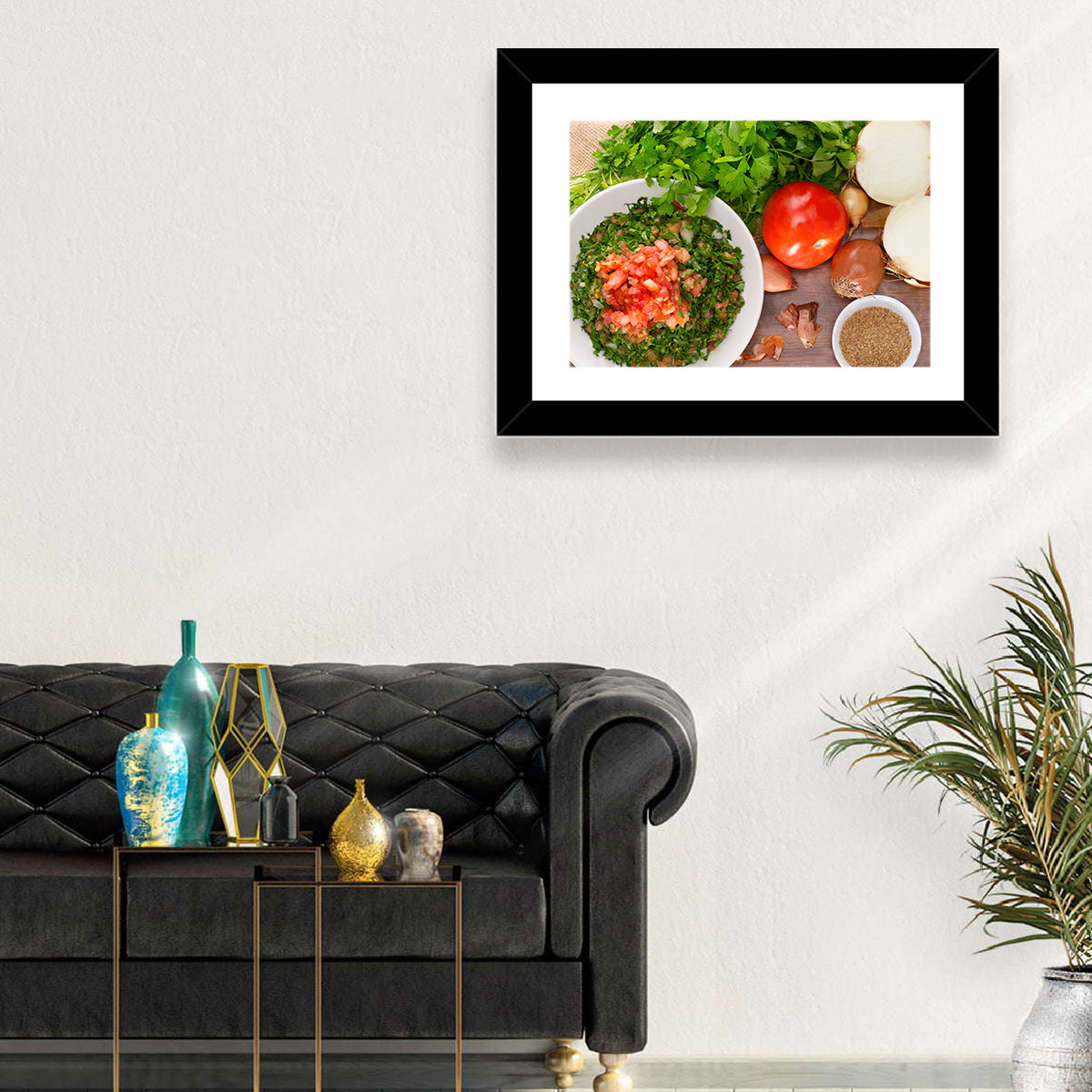 Top-down Tabbouleh Salad Wall Art in a room, landscape