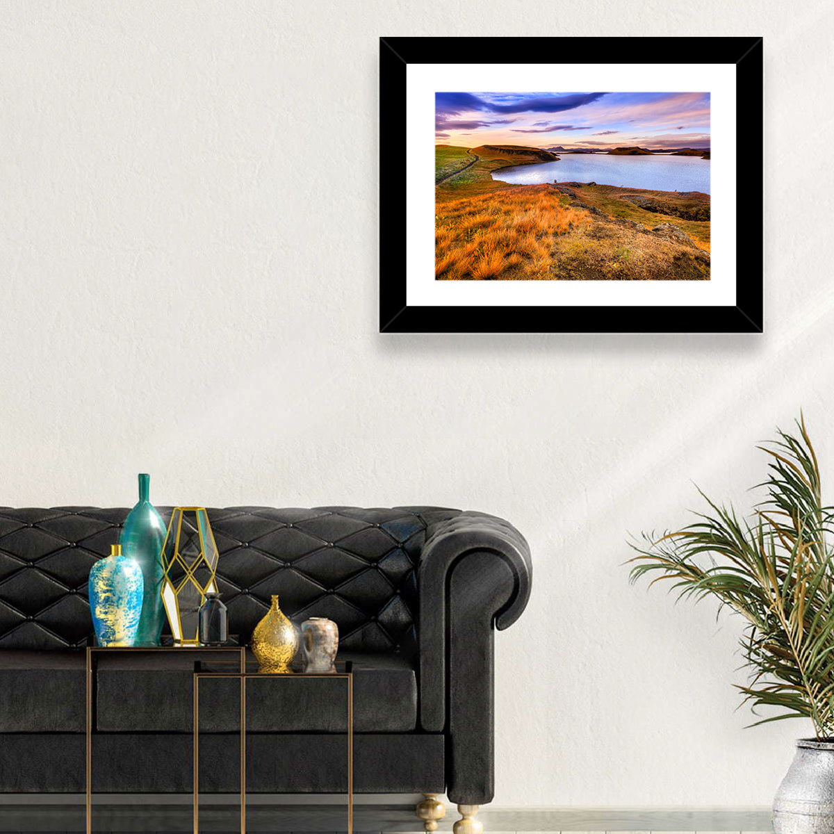 Sunset Over Lake Myvatn Wall Art in a room, landscape