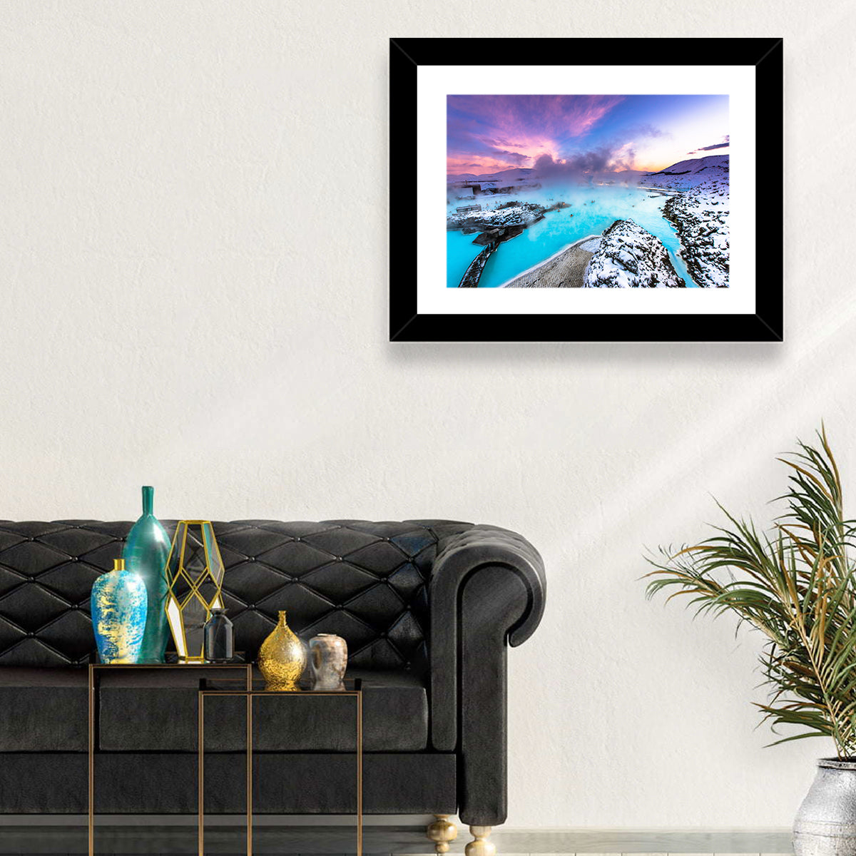 Blue Lagoon Grindavík Sunrise Wall Art in a room, landscape