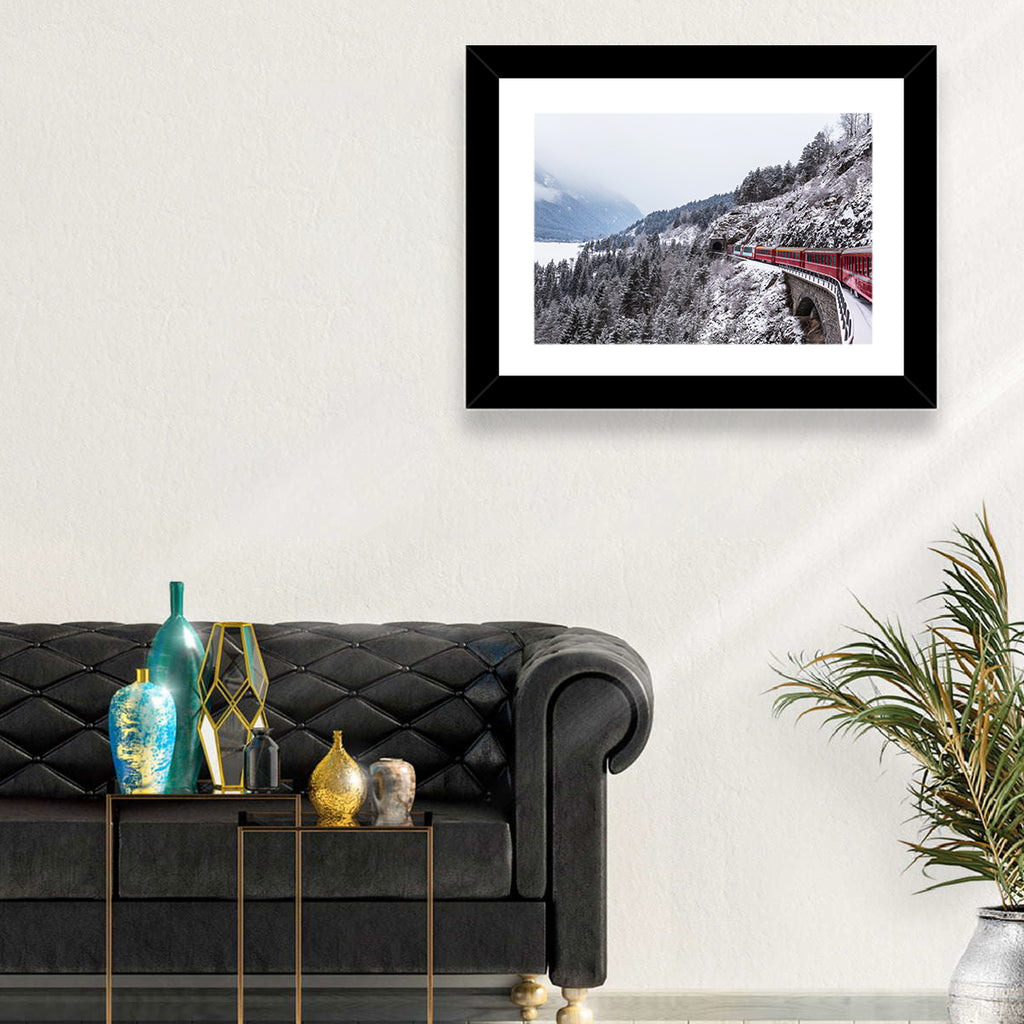 Red Train at Landwasser Viaduct Wall Art