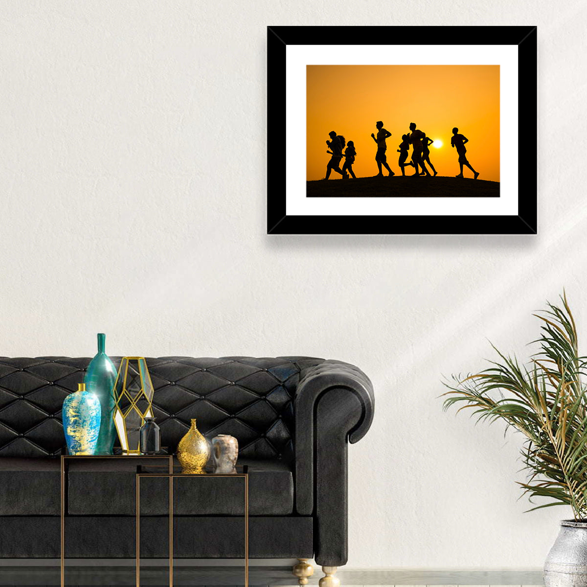 Six Runners Silhouette at Golden Sunset Wall Art