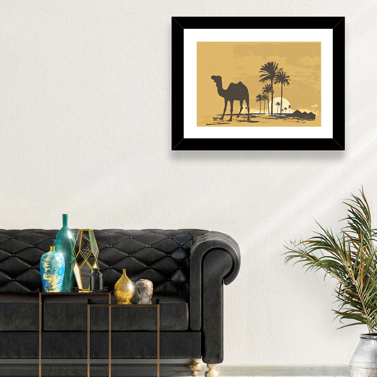 Giza Camel Silhouette Wall Art in a room, landscape