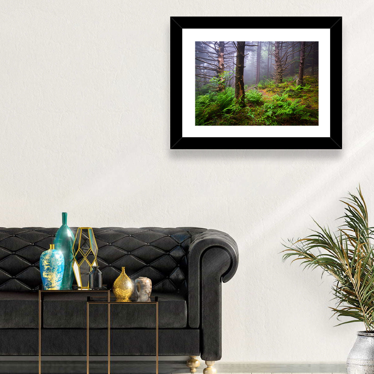 Misty Spruce-fir Trail Wall Art in a room, landscape