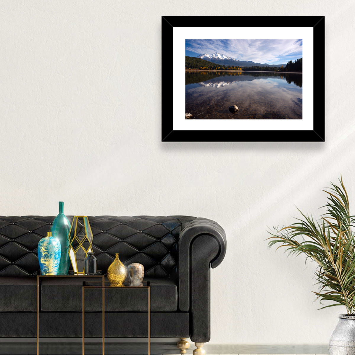 Mount Shasta Reflection at Lake Siskiyou Wall Art in a room, landscape