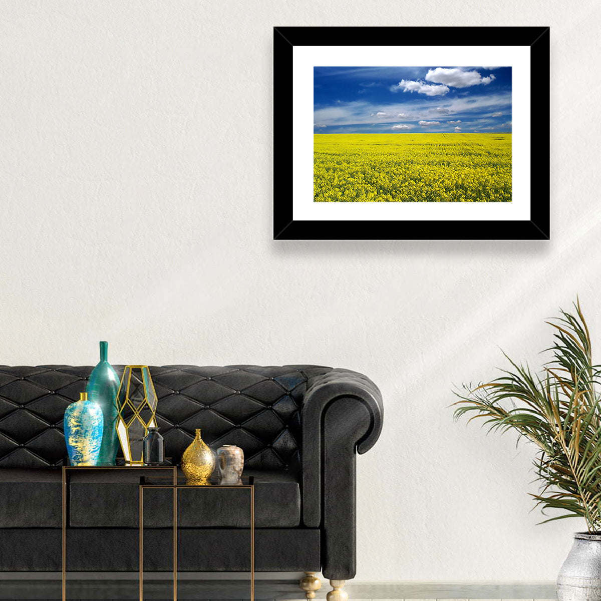 Sunlit Canola Field Wall Art in a room, landscape