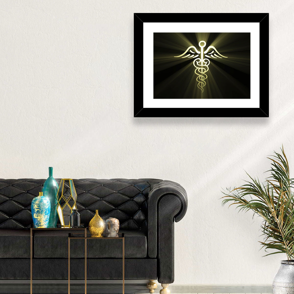 Medical Corps Caduceus Emblem Wall Art in a room, landscape