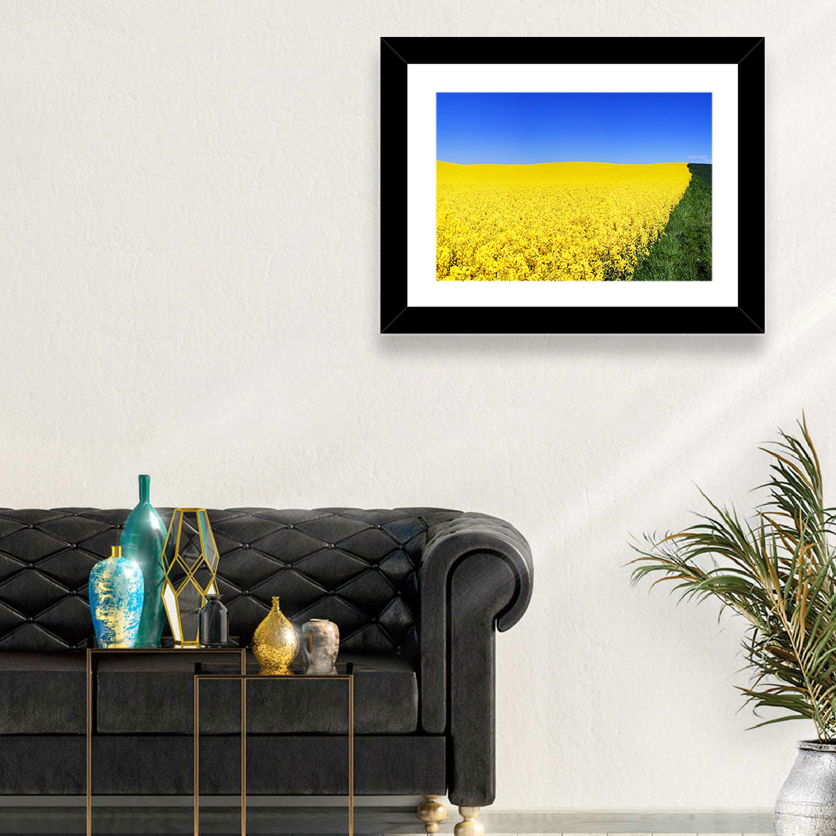 Sunlit Rapeseed Field Wall Art in a room, landscape