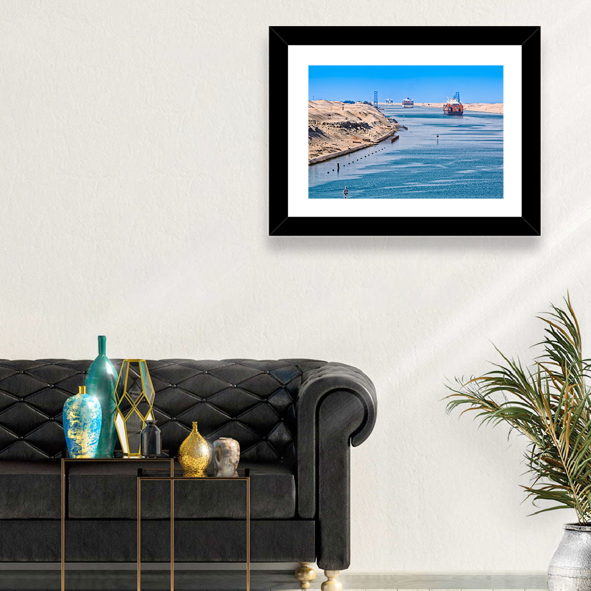 Suez Canal Container Ships Wall Art in a room, landscape