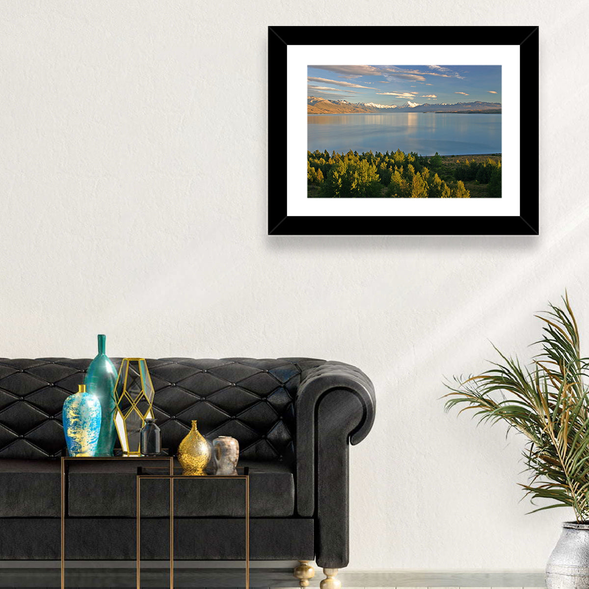 Lake Pukaki Reflections with Mount Cook Wall Art in a room, landscape