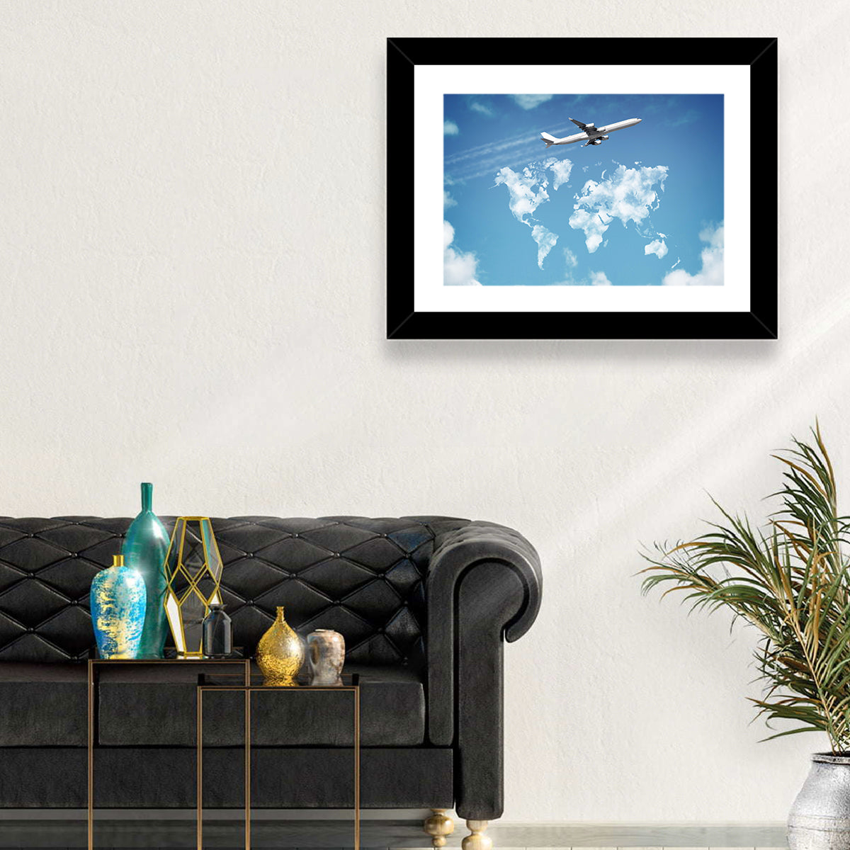Jet Over Cloud World Map Wall Art