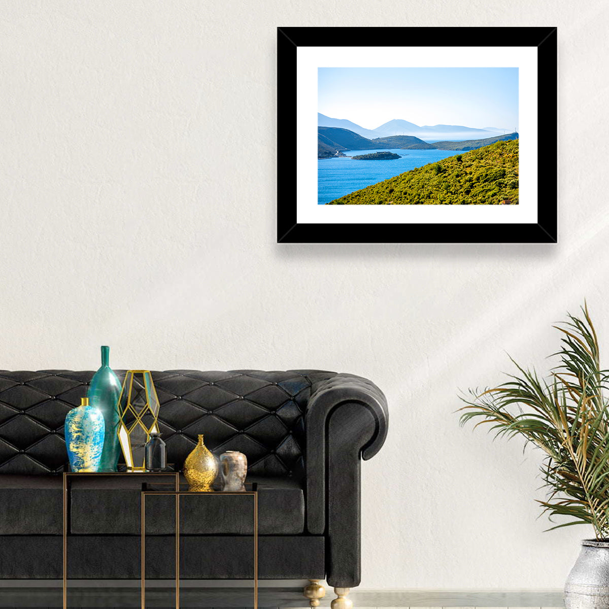 Porto Palermo Bay with Ali Pasha Castle Wall Art in a room, landscape