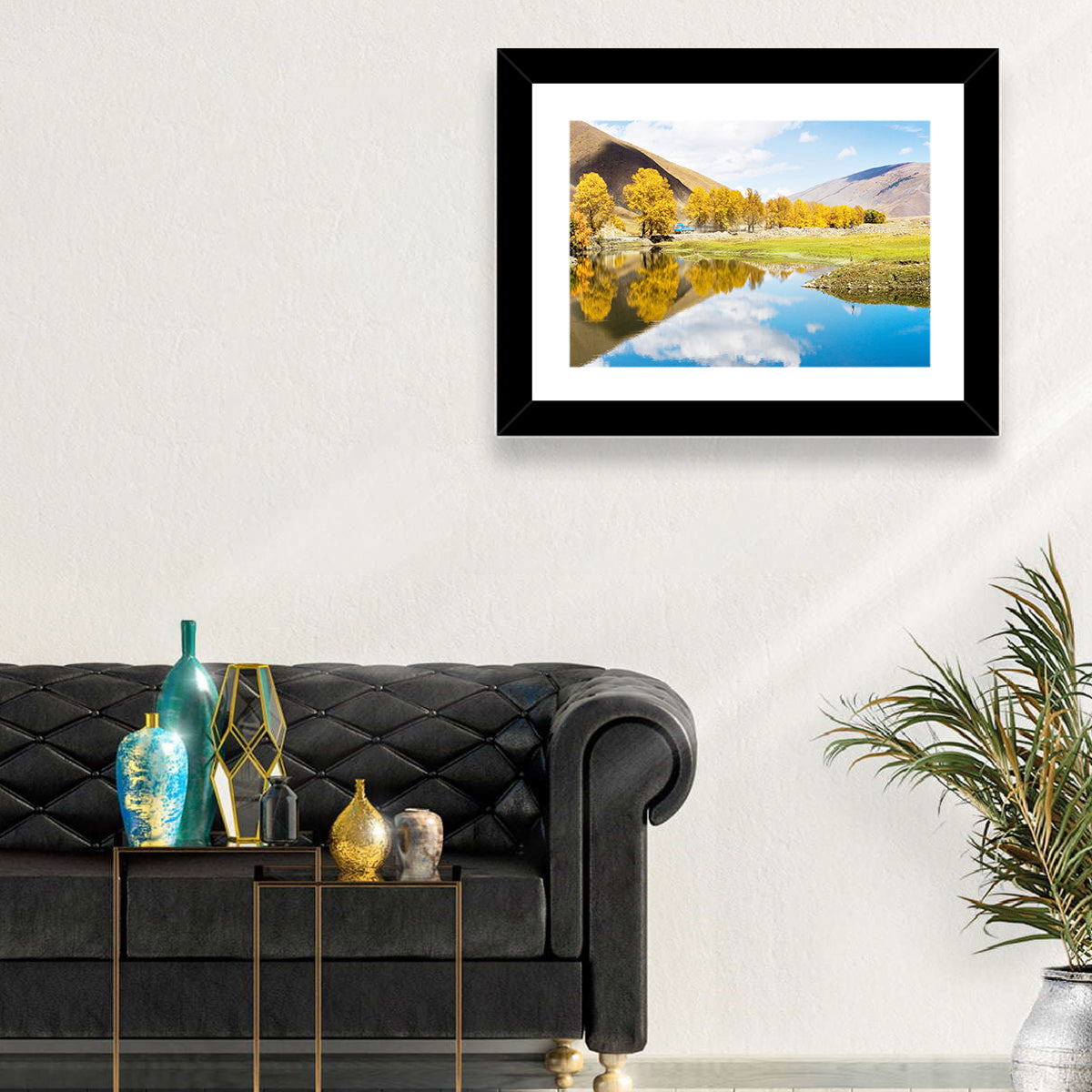 Chanxi Autumn Reflection Road Wall Art in a room, landscape