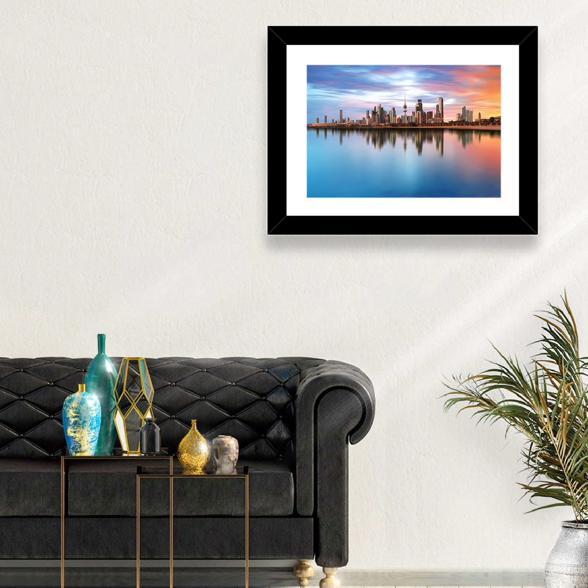 Kuwait City Skyline at Sunset Wall Art in a room, landscape