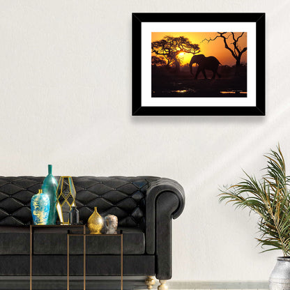 Elephant at Sunset Wall Art