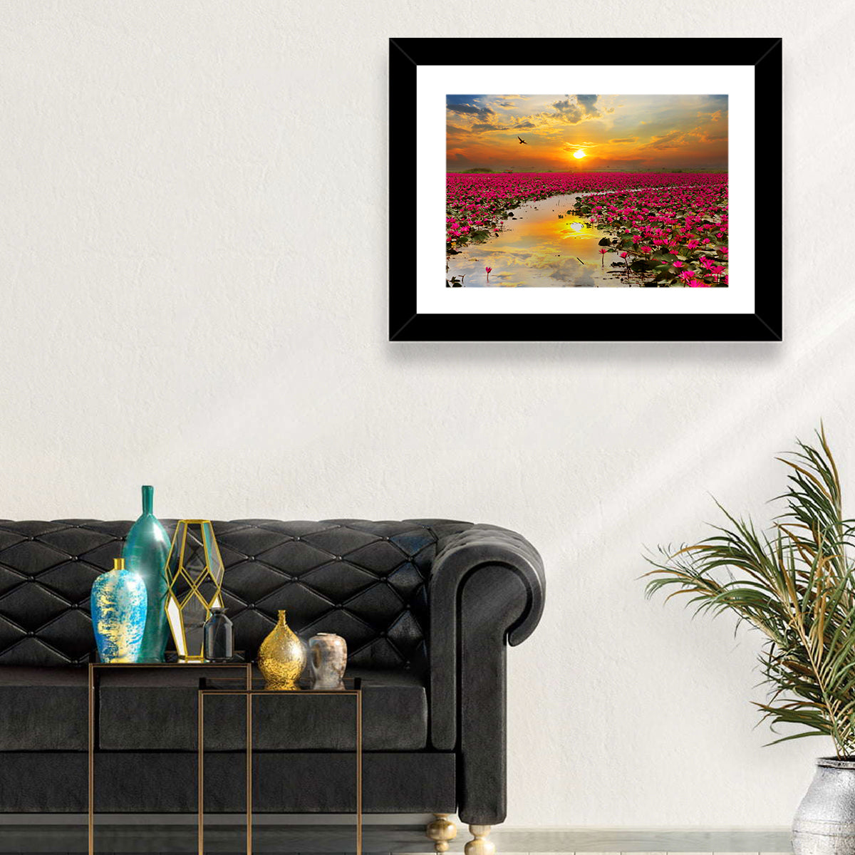 Golden Hour Lotus Field Wall Art