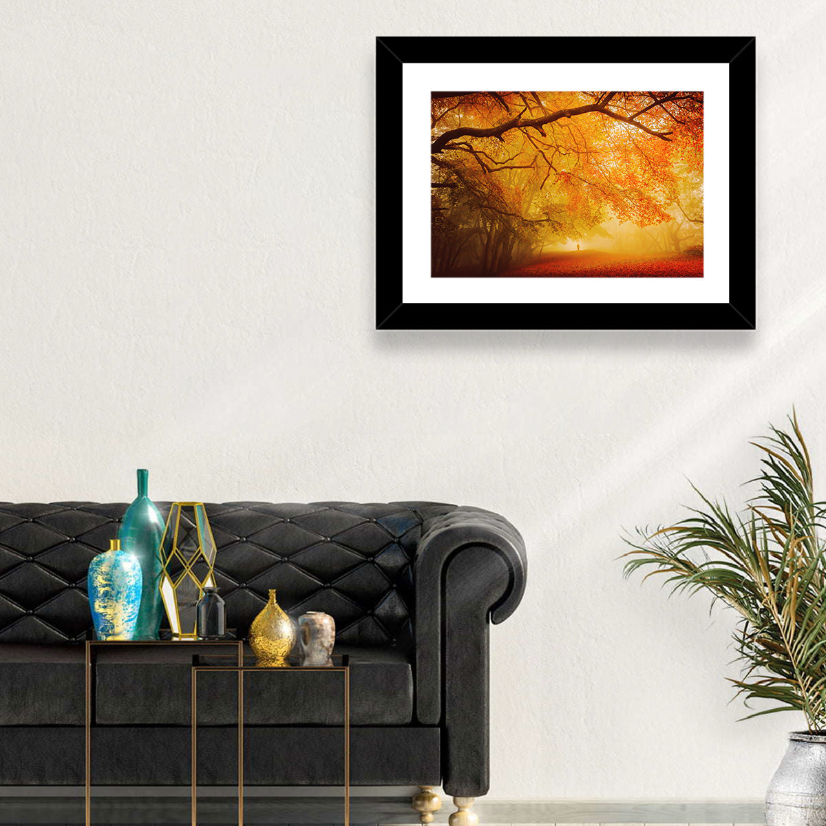 Autumn Forest Path with Lone Figure Wall Art