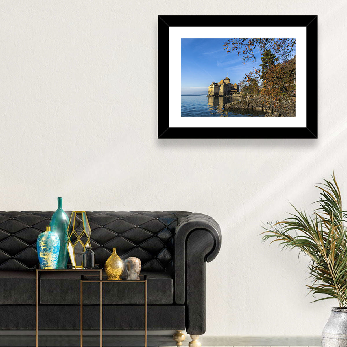 Chillon Castle on Lake Geneva Wall Art in a room, landscape