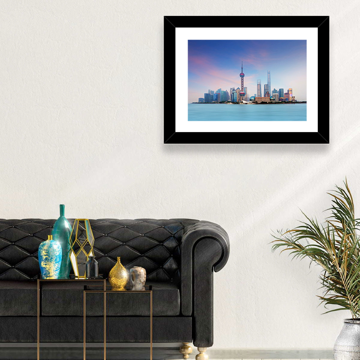 Shanghai Lujiazui Skyline Wall Art in a room, landscape