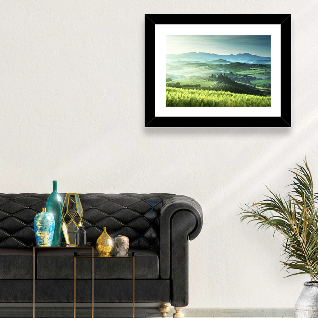 Misty Rolling Hills with Cypresses Wall Art