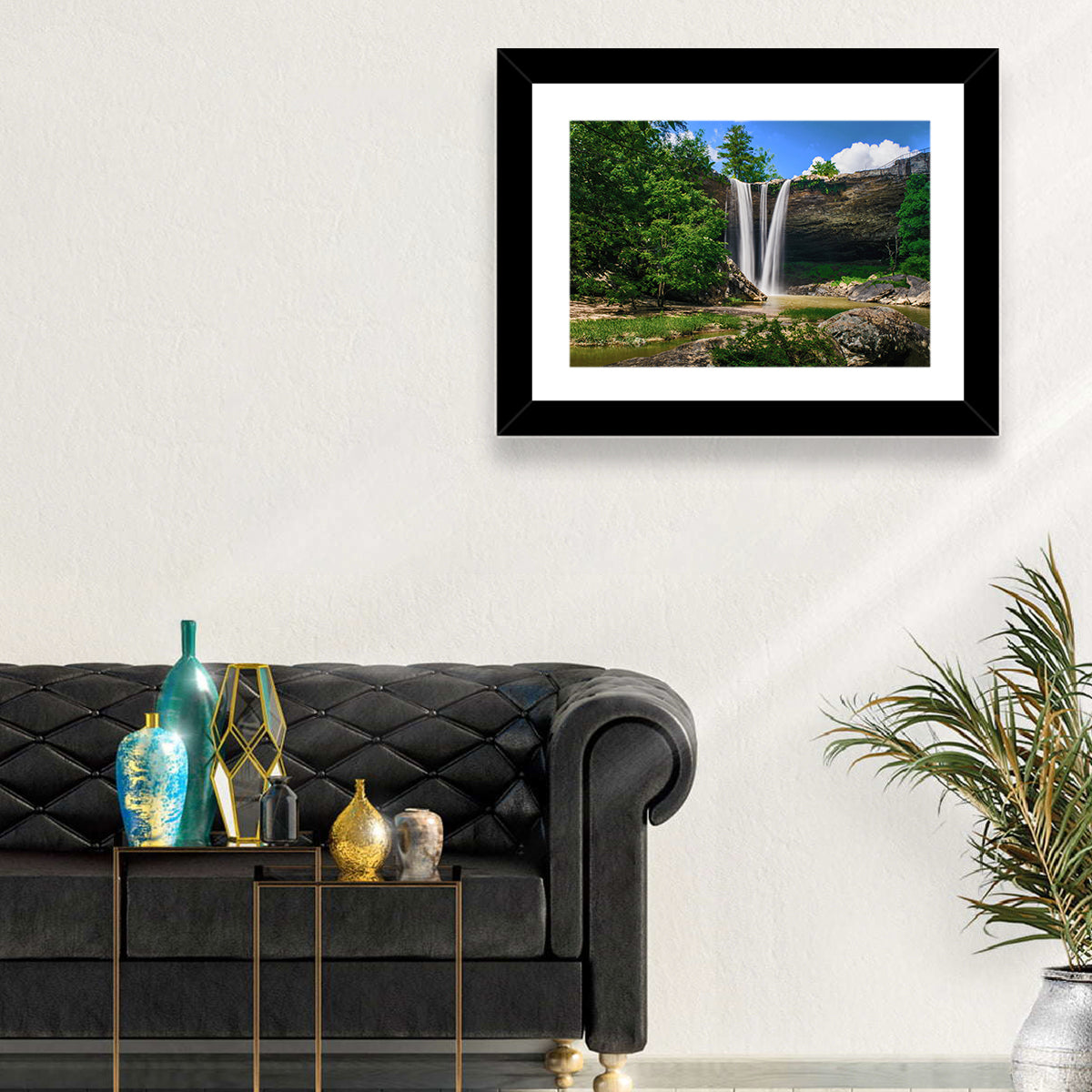 Noccalula Falls Waterfall in Daylight Wall Art in a room, landscape