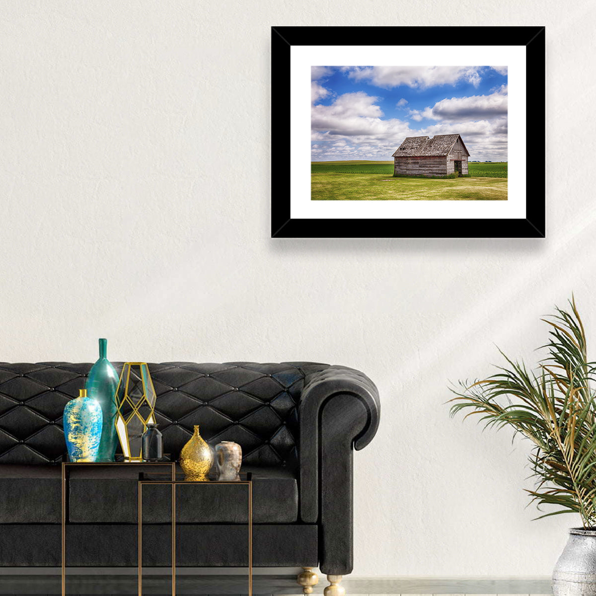 Old Farm Shed in Field Wall Art in a room, landscape