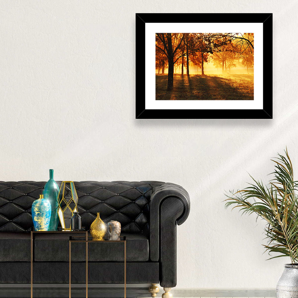 Autumn Sunbeams Through Fog Wall Art