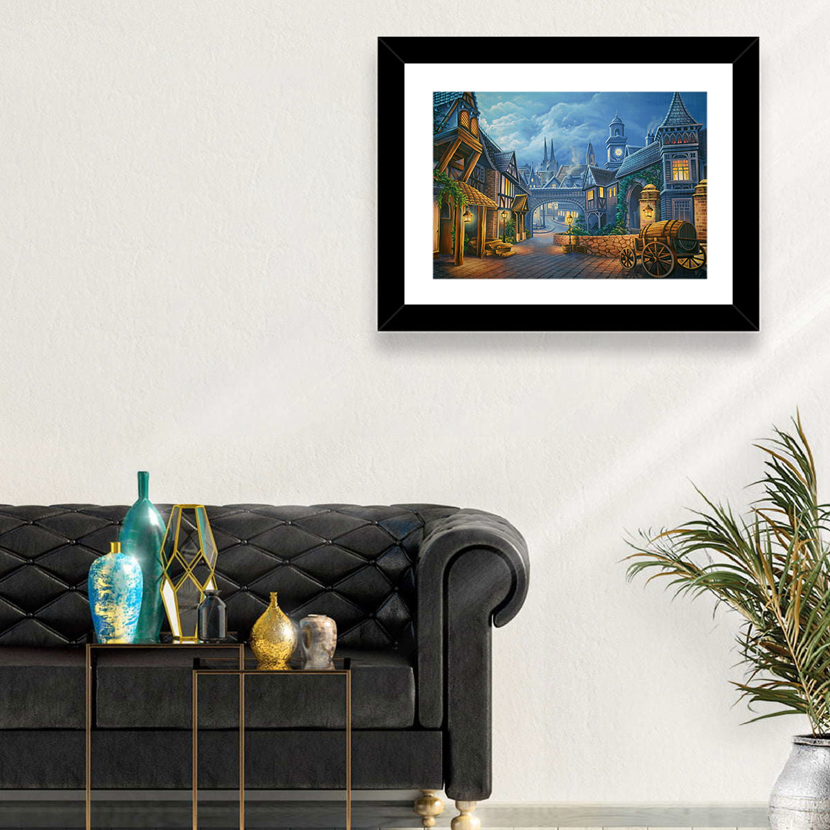 Victorian London Cobblestone Street Wall Art in a room, landscape
