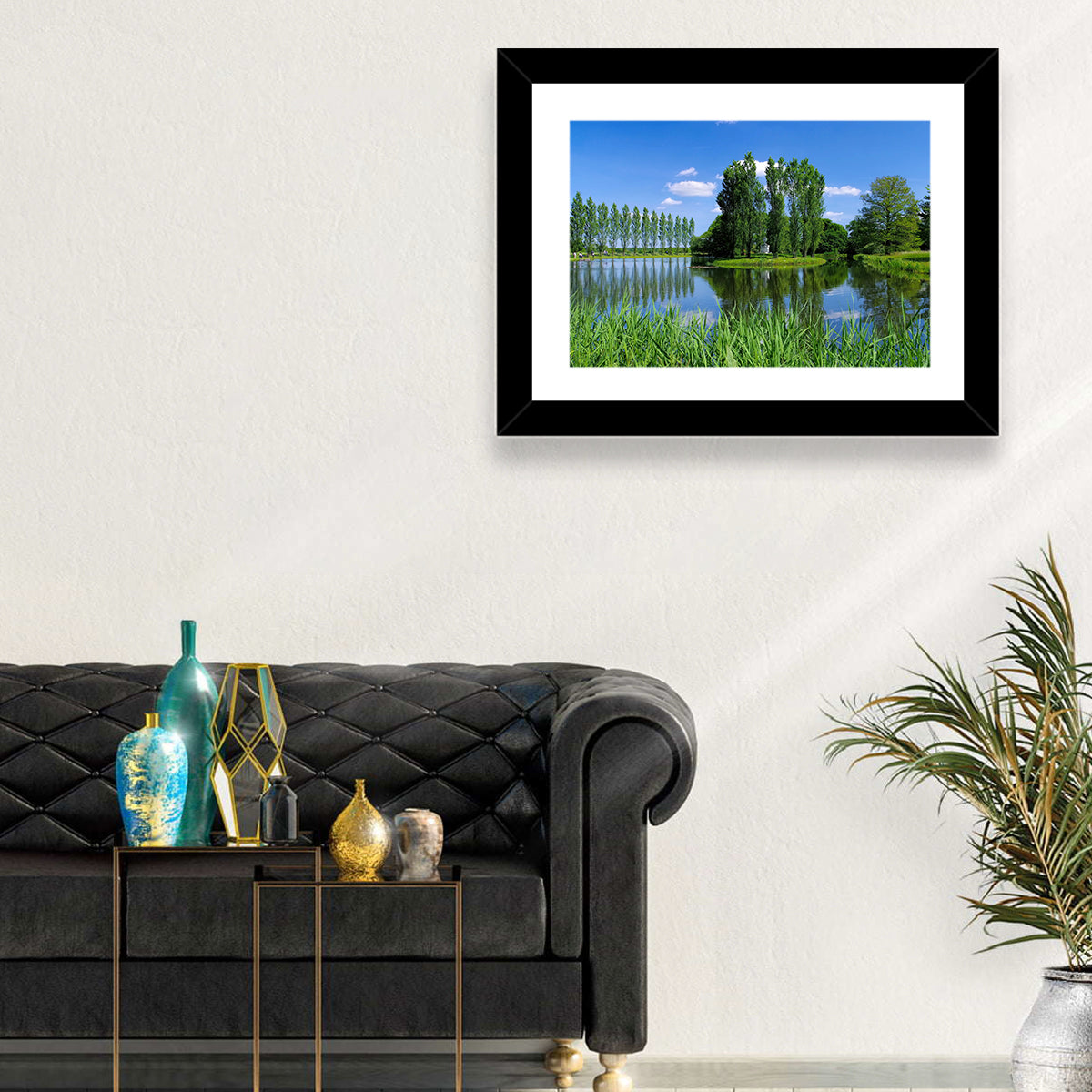 Woerlitz Rousseau Island Reflection Wall Art in a room, landscape