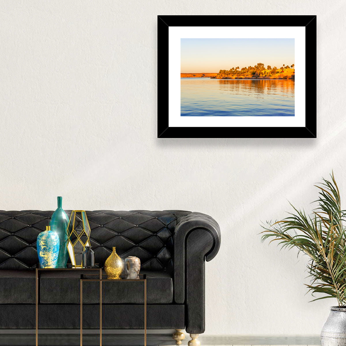 Lake Nasser Golden Hour Wall Art in a room, landscape