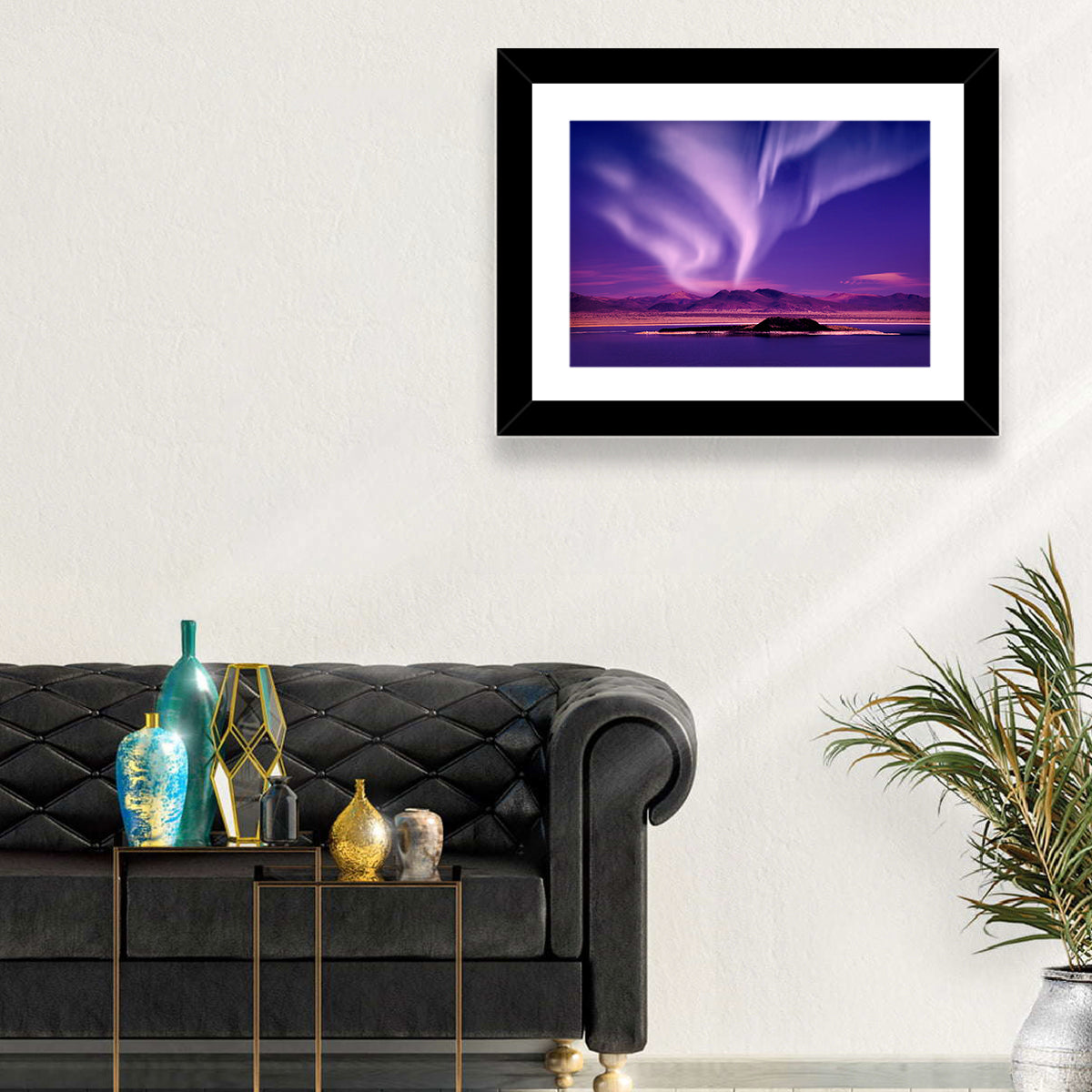 Northern Lights Over Island Wall Art in a room, landscape