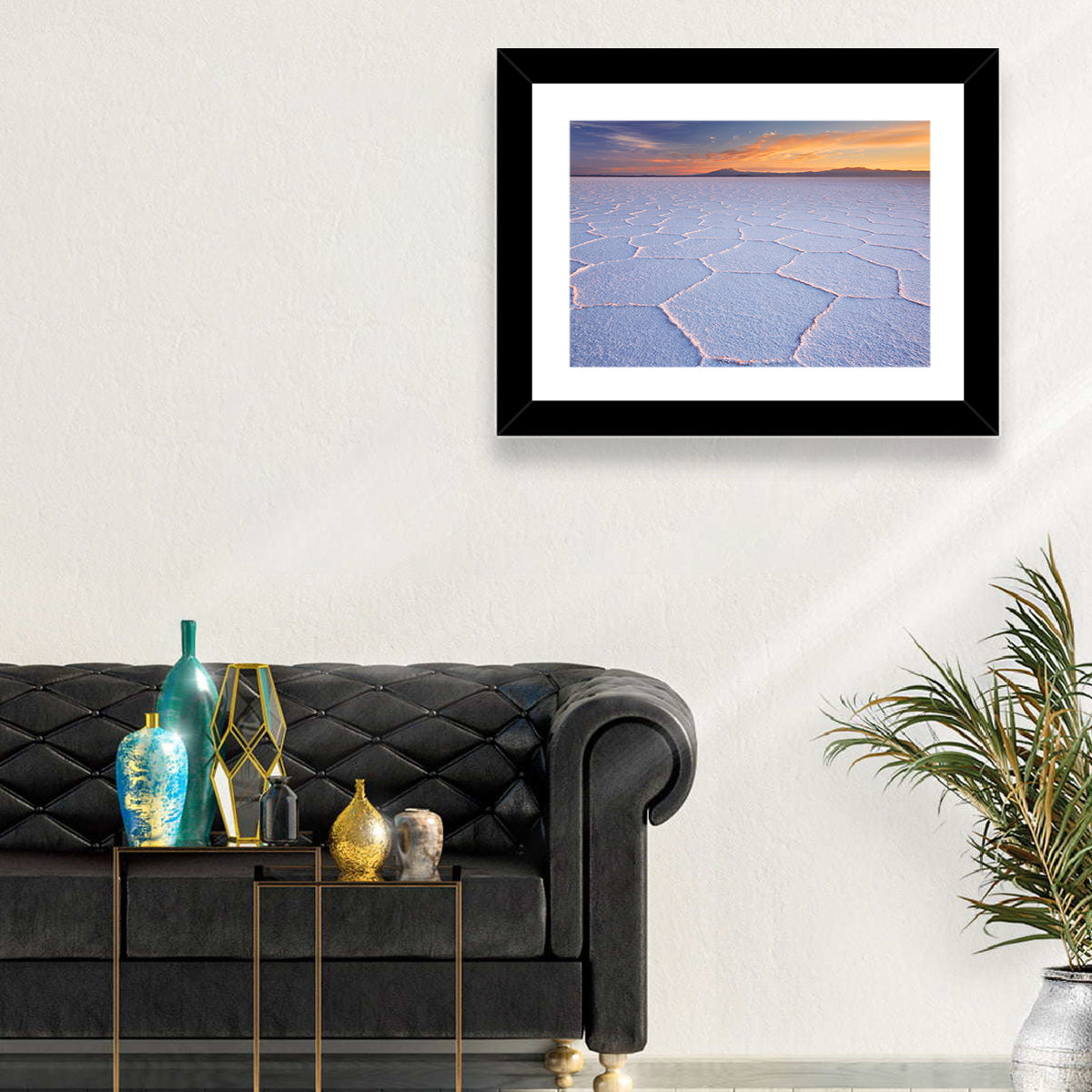 Salar De Uyuni Sunrise Wall Art in a room, landscape