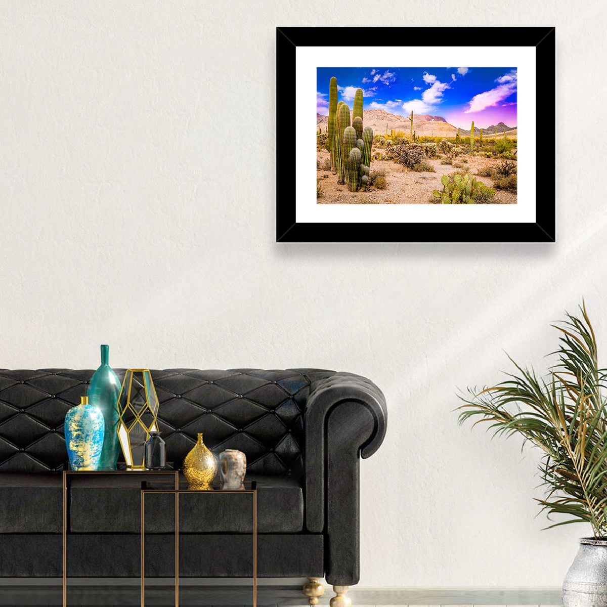 Arizona Saguaro Sunset Wall Art in a room, landscape