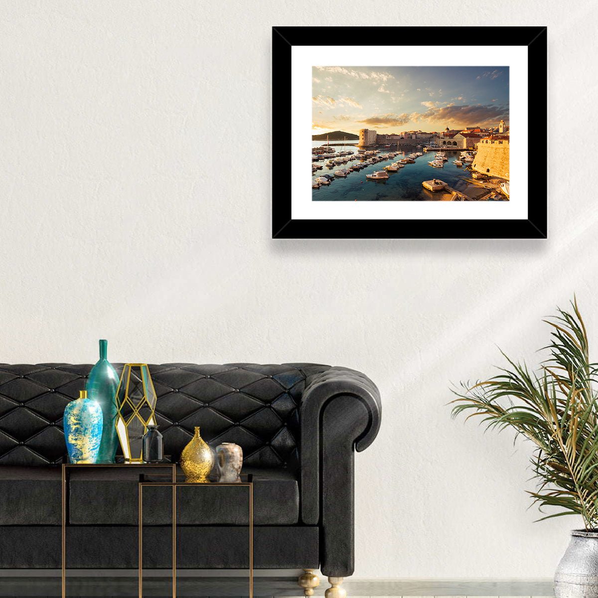 Dubrovnik Old Port at Golden Hour Wall Art in a room, landscape