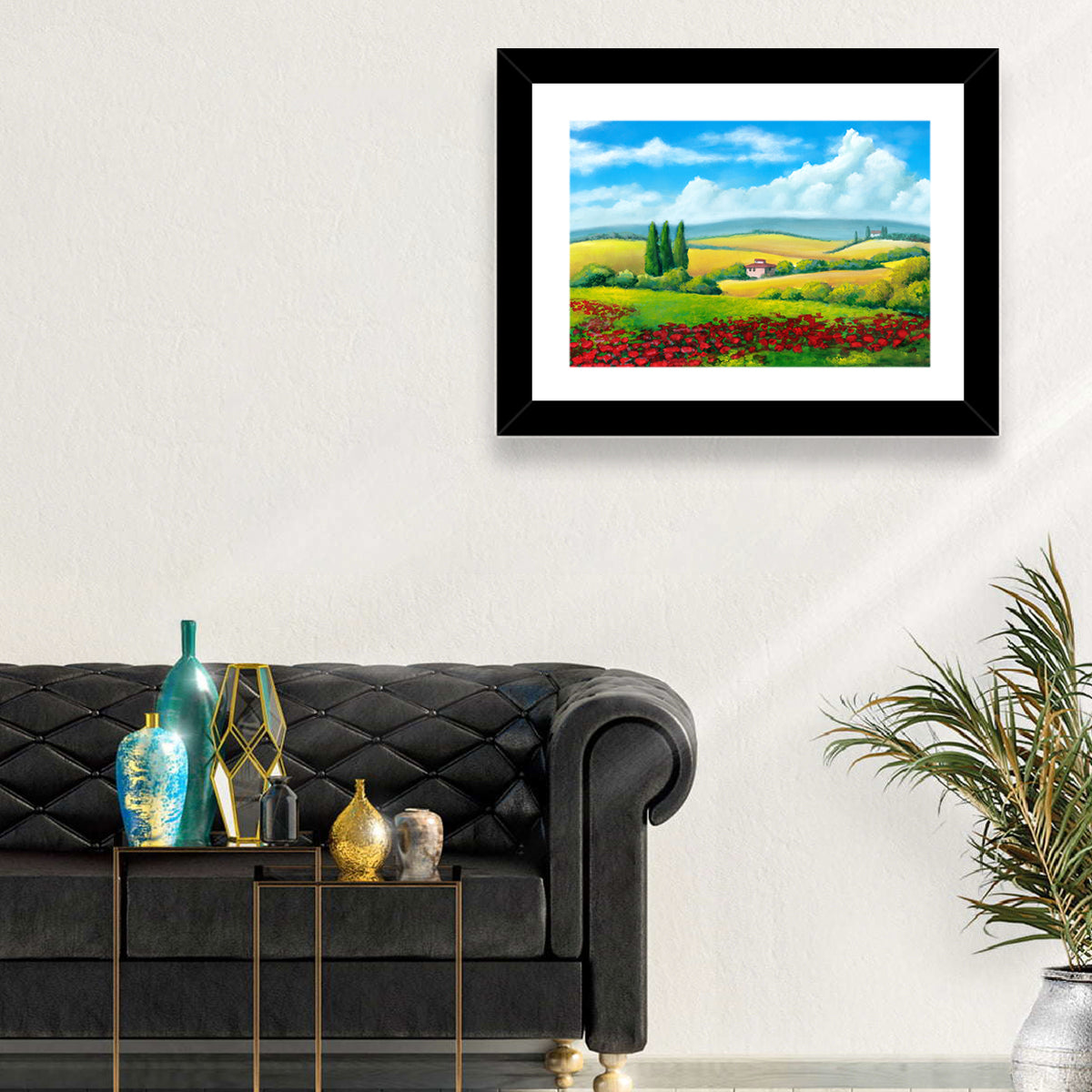 Tuscan Poppy Field Wall Art in a room, landscape