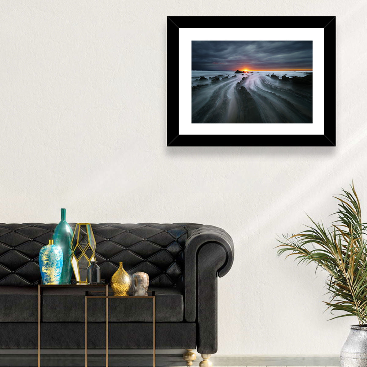Barrika Beach Dusk Wall Art in a room, landscape