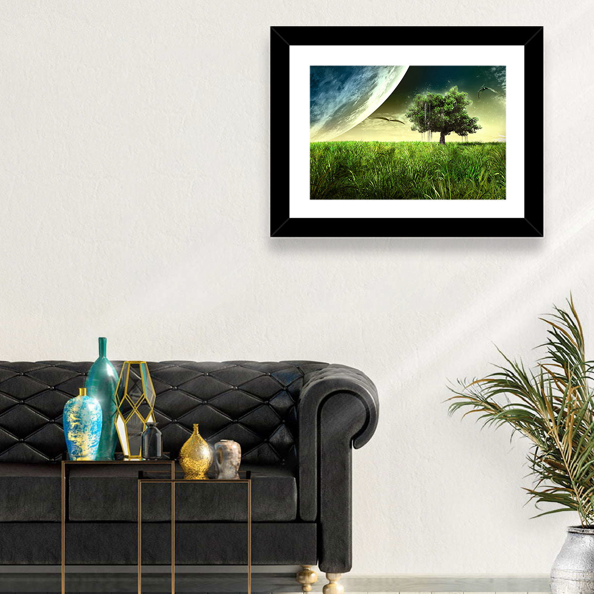 Alien Meadow Under a Giant Planet Wall Art in a room, landscape
