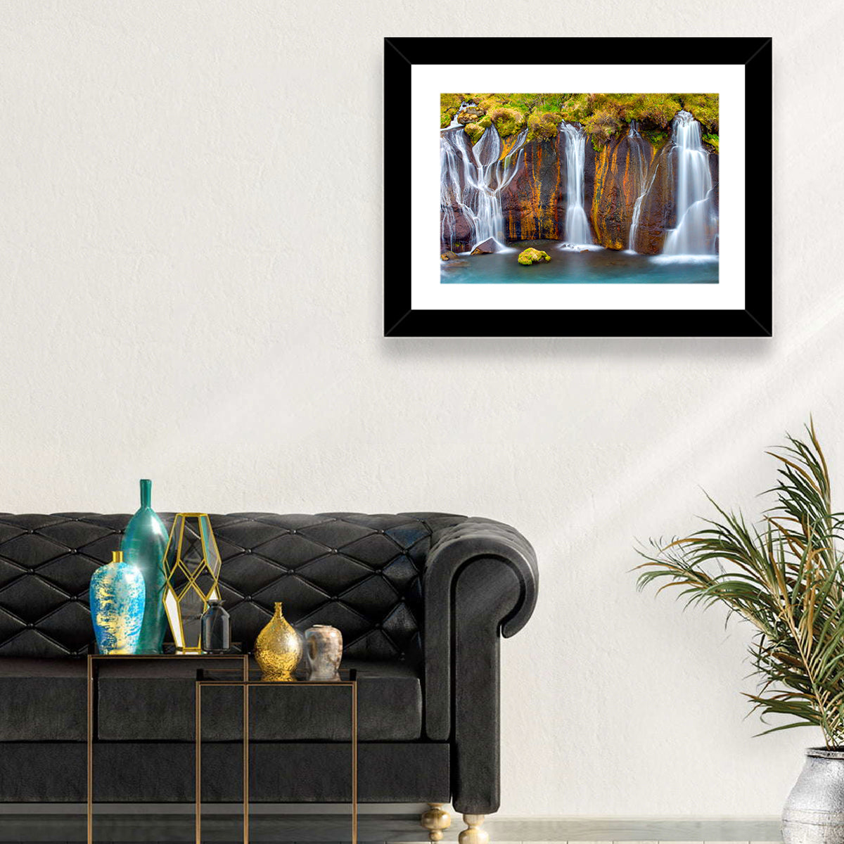 Hraunfossar Falls Wall Art in a room, landscape
