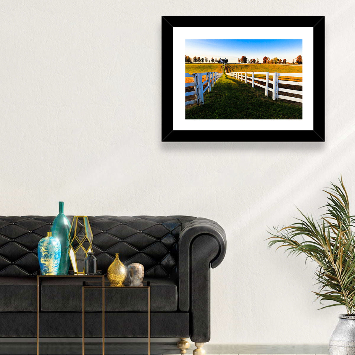 Kentucky Horse Farm at Golden Hour Wall Art in a room, landscape