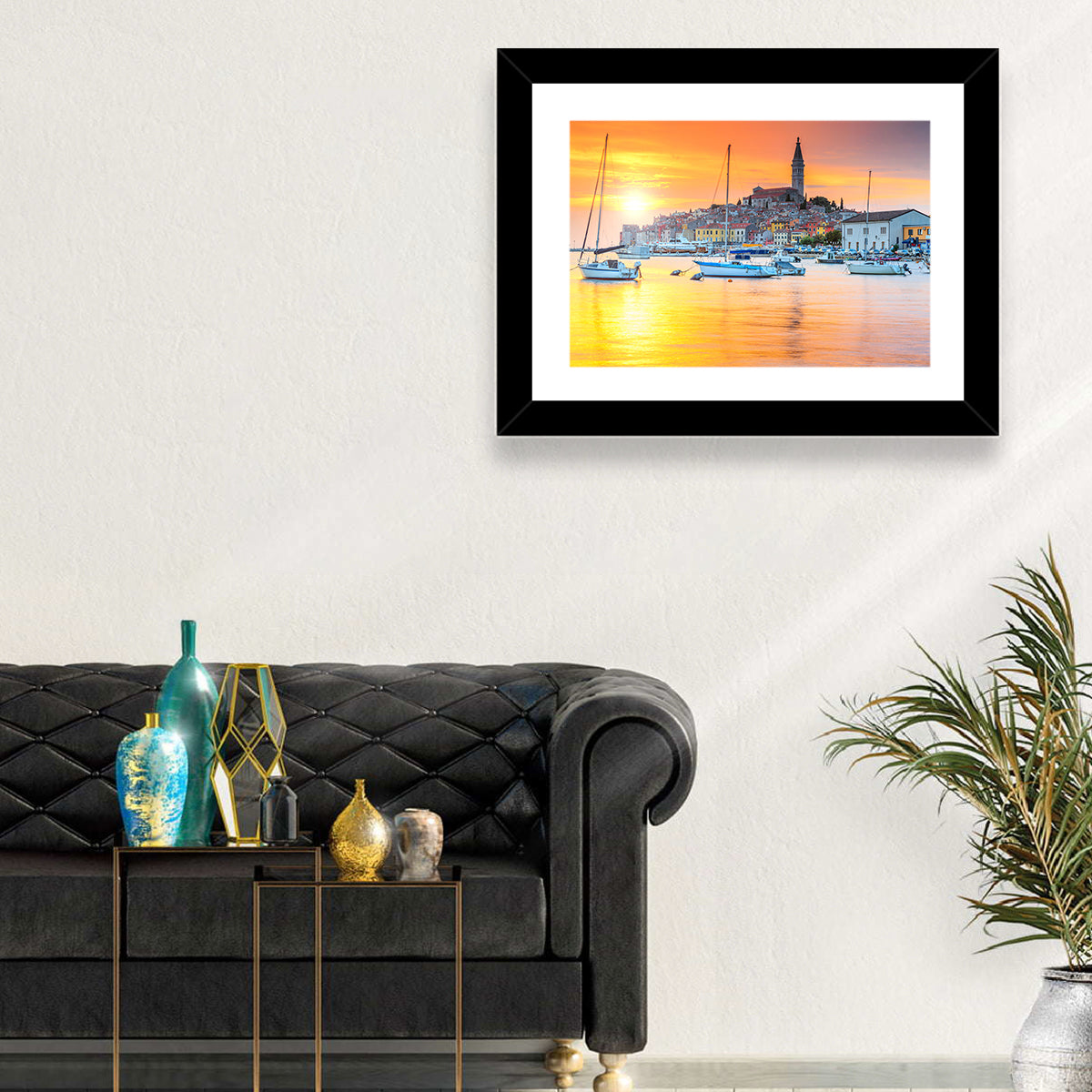 Rovinj Harbor at Sunset Wall Art in a room, landscape